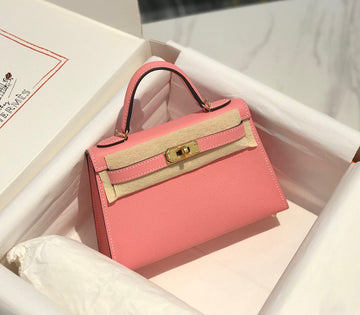 HM Kelly Mini 20 Pink Epsom Gold Hardware