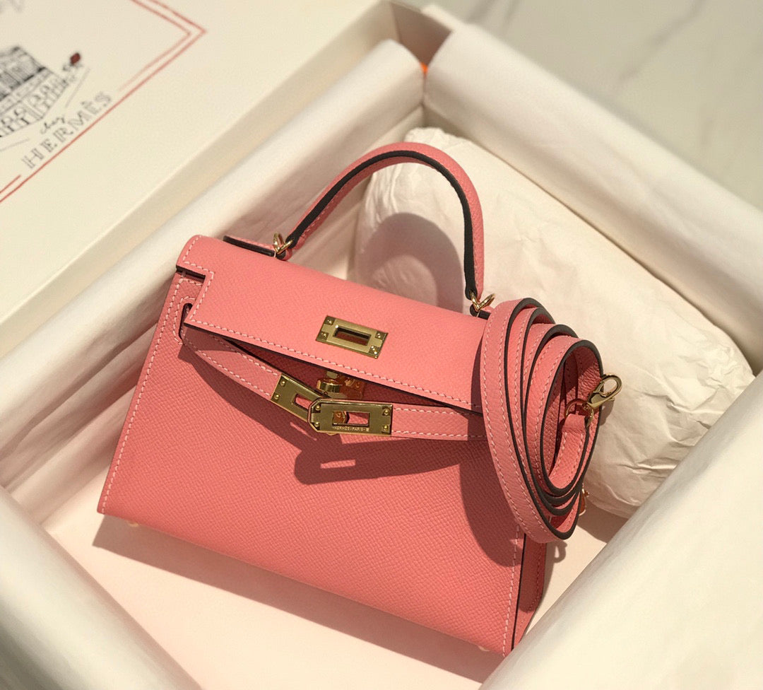 HM Kelly Mini 20 Pink Epsom Gold Hardware