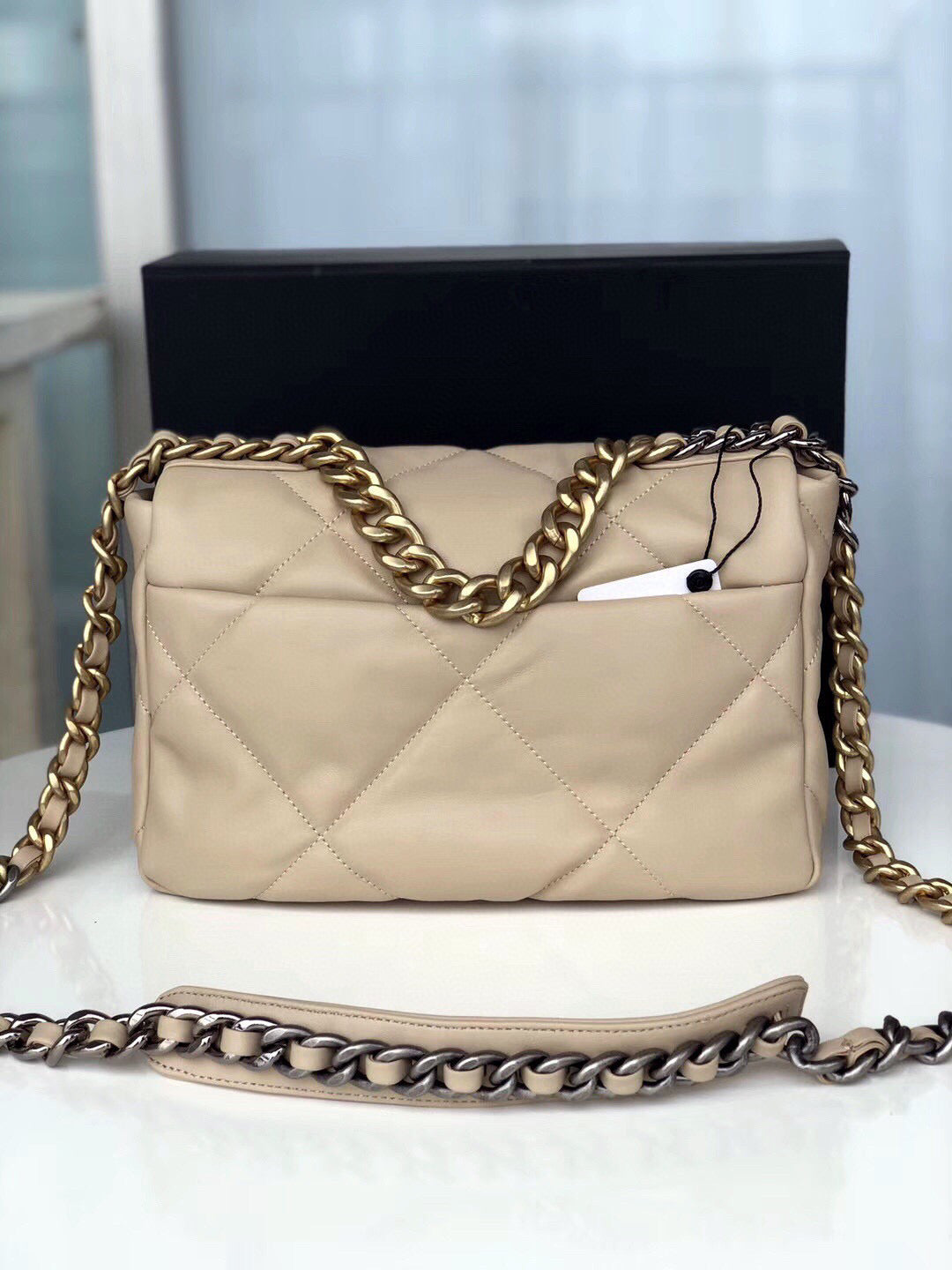 19 Flap Bag Cream Goatskin Gold Hardware