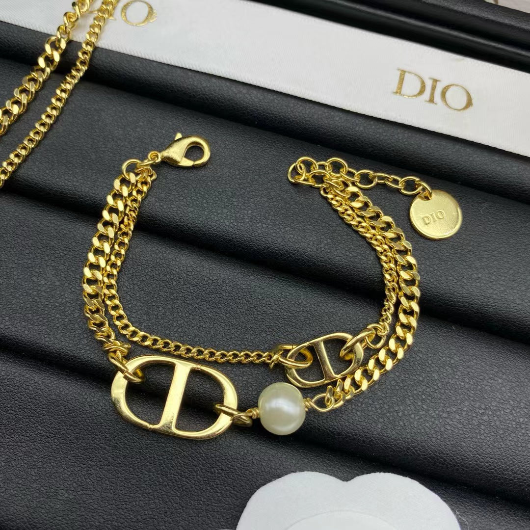 CD Logo Mop Gold Double Chain Bracelet