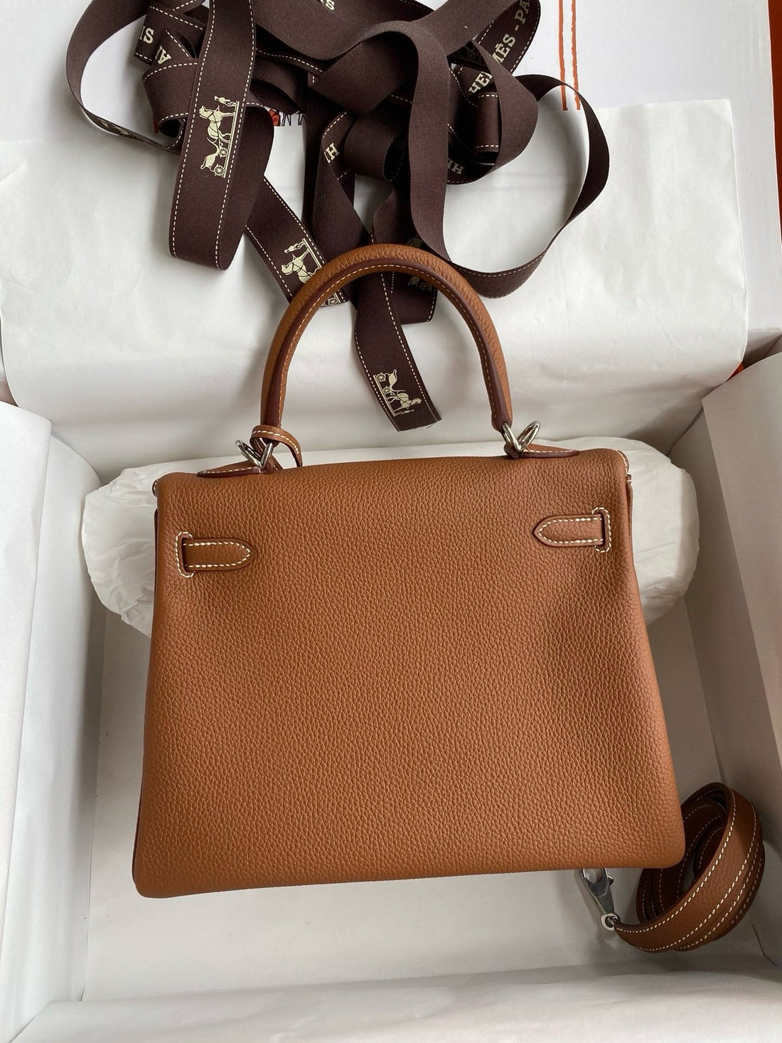 HM Kelly 28CM Tan Togo Silver Hardware