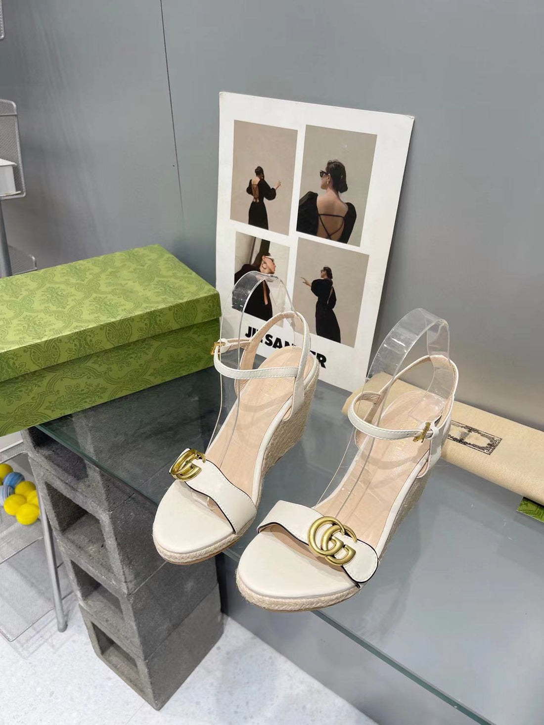 GG Marmont Sandal 140MM Espadrilles White Leather