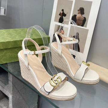 GG Marmont Sandal 140MM Espadrilles White Leather