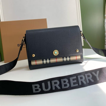 Note Bag 25CM Black Calfskin Beige Canvas