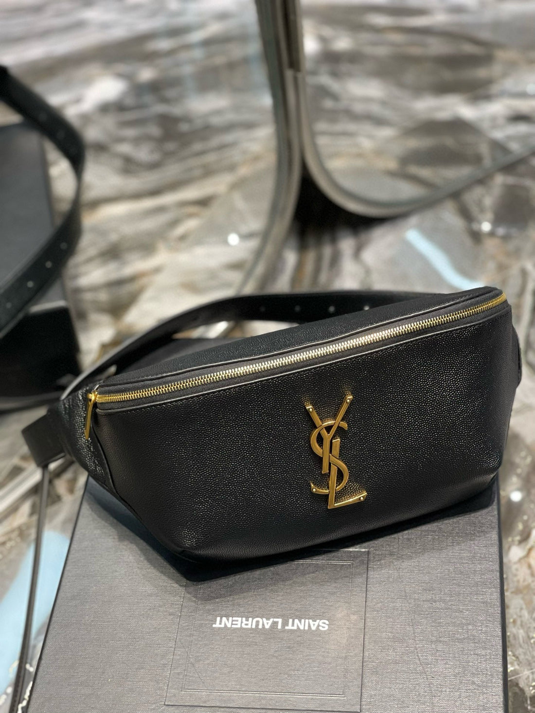 Cassandre Classic Black Belt Bag Grained Calfskin