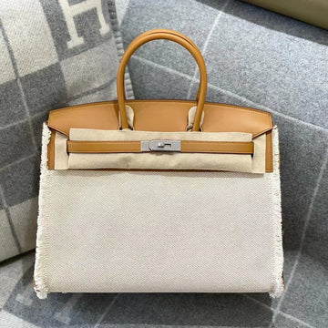 HM Birkin 35CM Fray Canvas Silver Hardware
