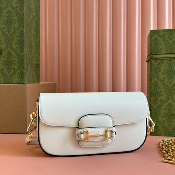 GG Horsebit 1955 24CM Small Shoulder Bag White Calfskin