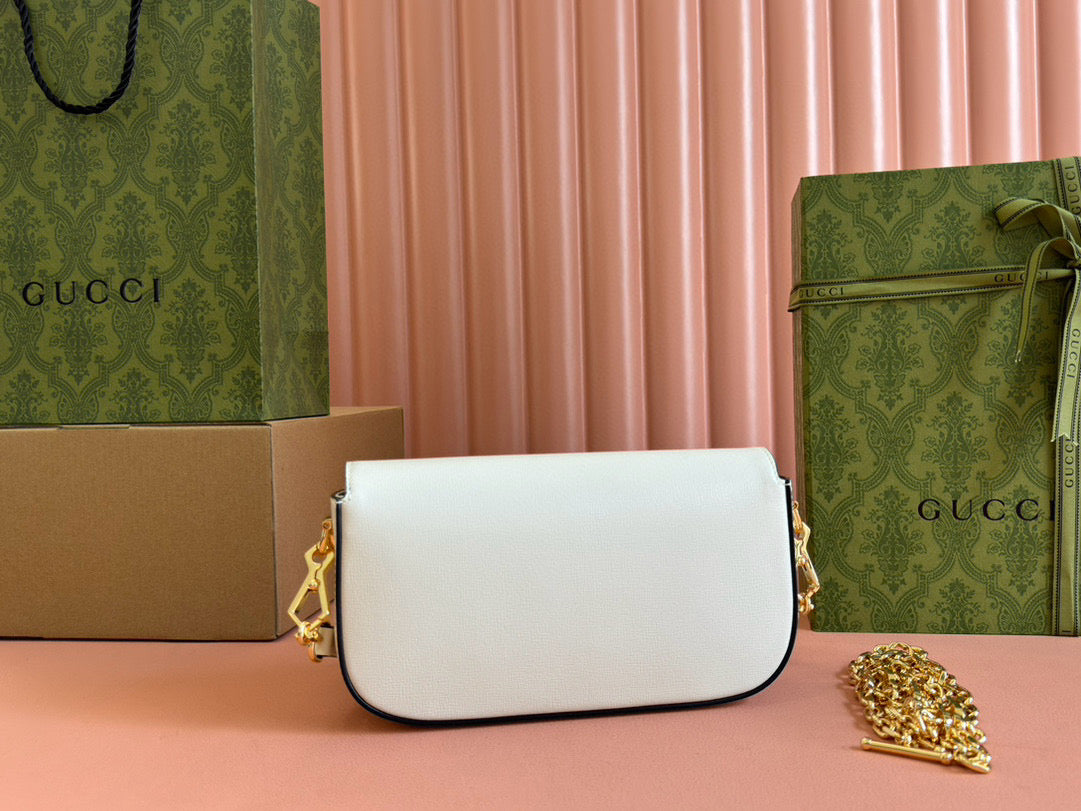 GG Horsebit 1955 24CM Small Shoulder Bag White Calfskin