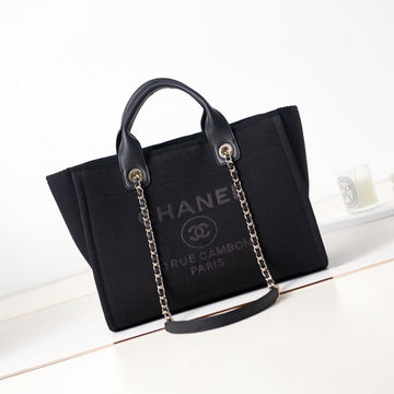CC Deauville Shopping Small Tote 33CM Black Mixed Fabric Calfskin