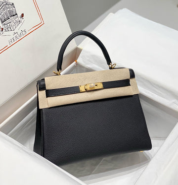 HM Kelly 25CM Black Togo Gold Hardware