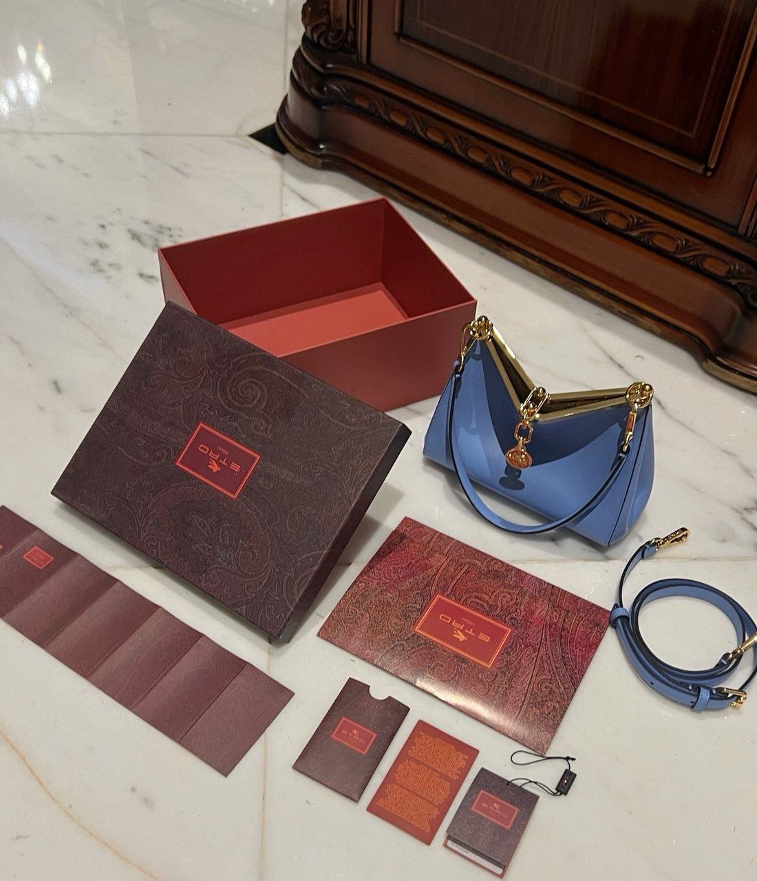 Etro Medium Vela Bag 28CM Blue Calfskin