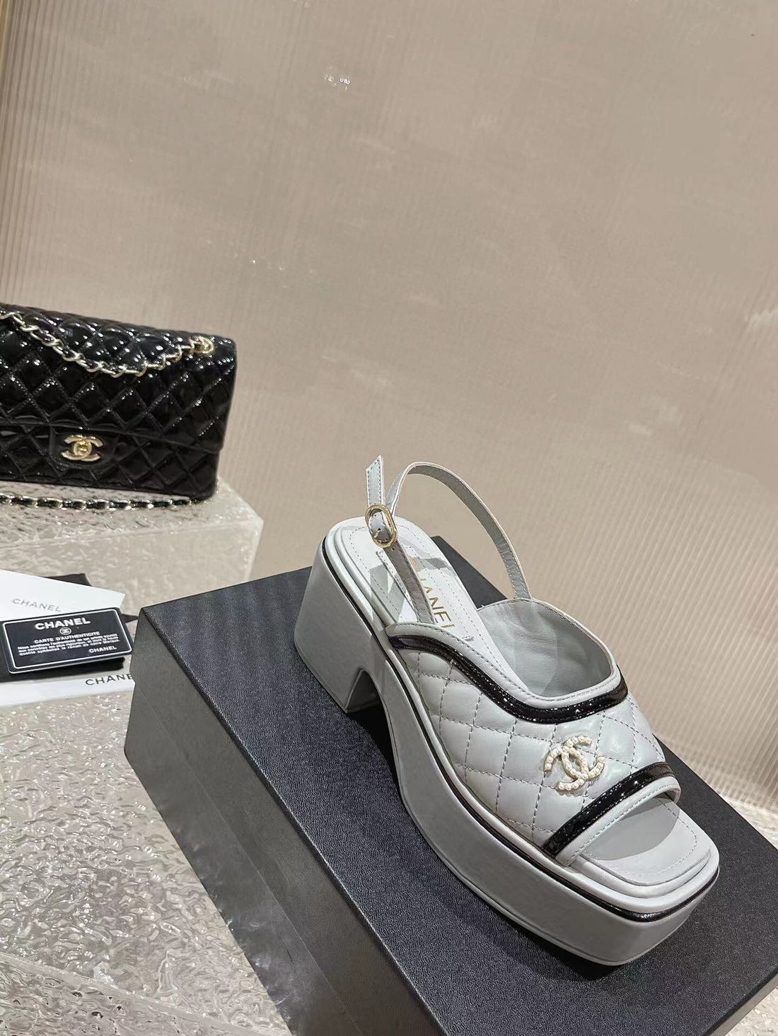 CC Platform Slingback Sandal Grey Calfskin