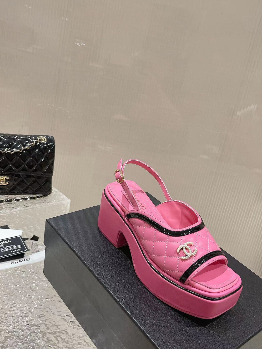 CC Platform Slingback Sandal Pink Calfskin