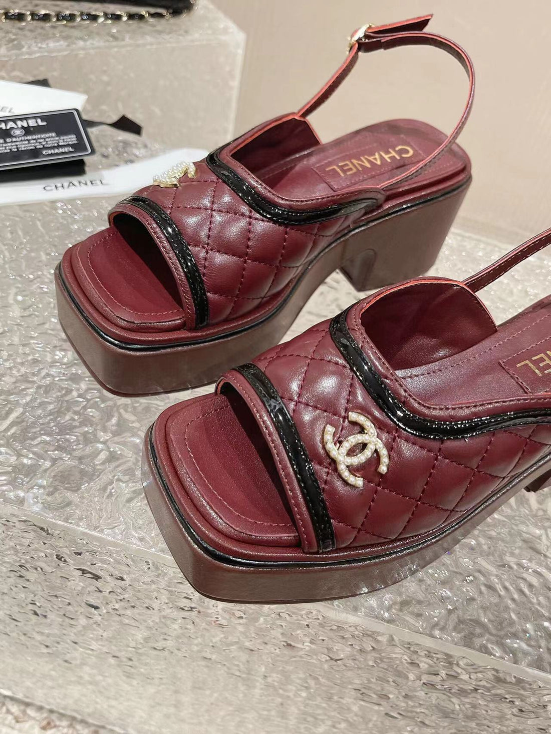 CC Platform Slingback Sandal Burgundy Calfskin