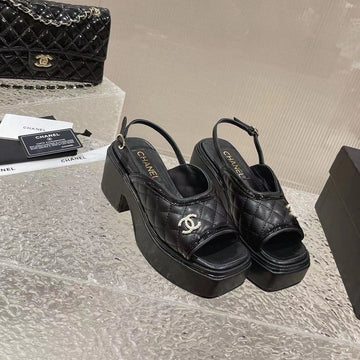 CC Platform Slingback Sandal Black Calfskin