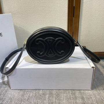 Smooth Calfskin 20 Oval Cinnamon Black Bag
