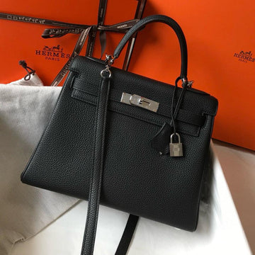 HM Kelly Black Togo Leather Silver Hardware