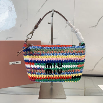 Miu Miu Rainbow Woven Bag 21CM Super Heavy Cottton Handmade