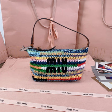 Miu Miu Rainbow Woven Bag 19 25.5cm Super Heavy Cottton Handmade
