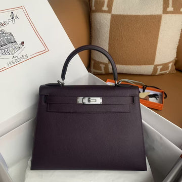 HM Kelly 25CM Burgundy Epsom Leather Silver Hardware
