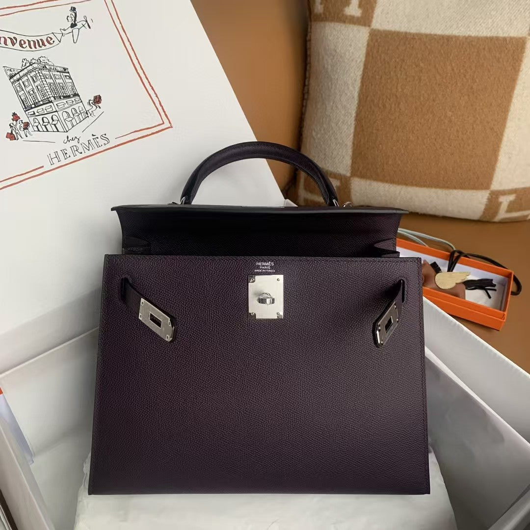 HM Kelly 25CM Burgundy Epsom Leather Silver Hardware