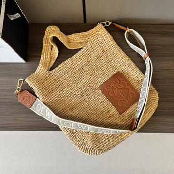 Mini Slit Tote 30CM Beige Raffia Tan Calfskin
