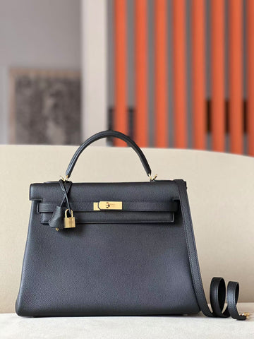 HM Kelly 35CM Black Togo Leather Gold Hardware