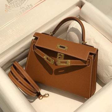 HM Kelly Mini 20 Golden Brown Epsom Gold Hardware