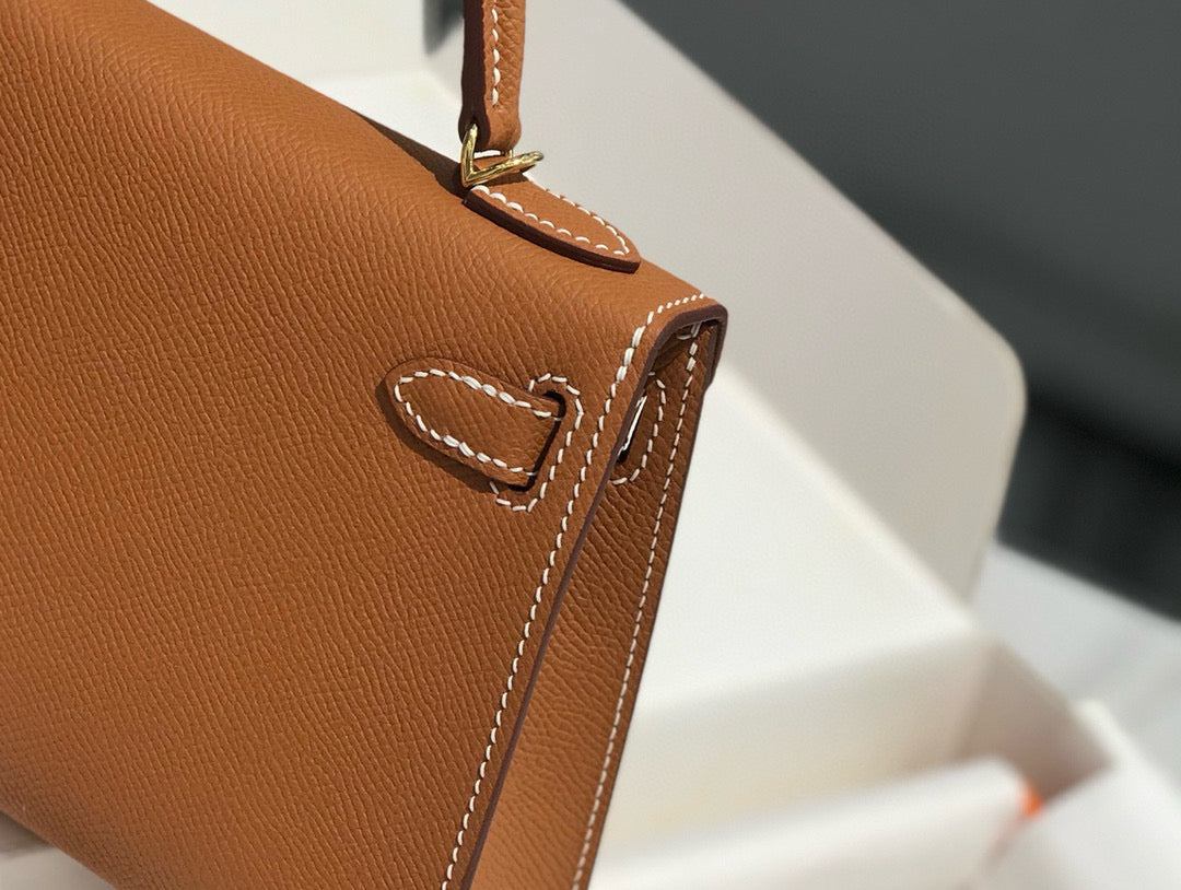 HM Kelly Mini 20 Golden Brown Epsom Gold Hardware