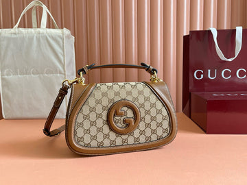 Gucci Blondie Medium 27CM Bag Brown Beige Leather Canvas