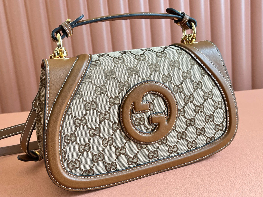 Gucci Blondie Medium 27CM Bag Brown Beige Leather Canvas