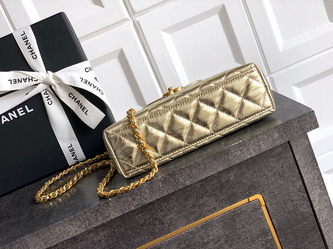 CC 25A Nano 19CM Kelly Shopper Bag Metallic Gold Lambskin Gold Hardware