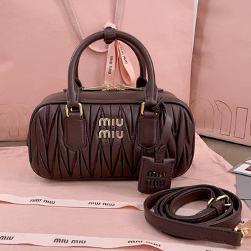 Miu Miu Arcadie Matelassã Bag 22 In Mischka Brown Lambskin