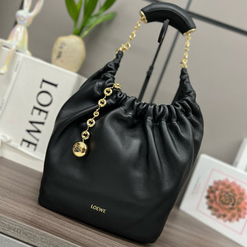 Loew Squeeze Hobo Bag 24CM Black Lambskin Ghw