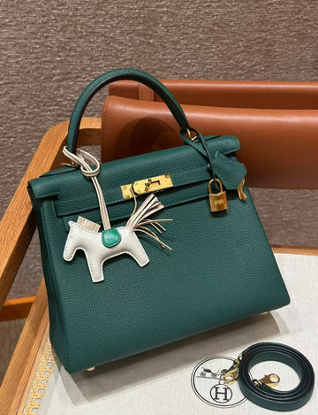 HM Kelly 32CM Malachite Togo Leather Gold Hardware