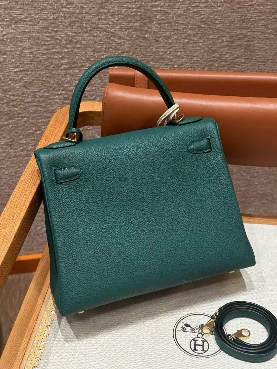 HM Kelly 32CM Malachite Togo Leather Gold Hardware