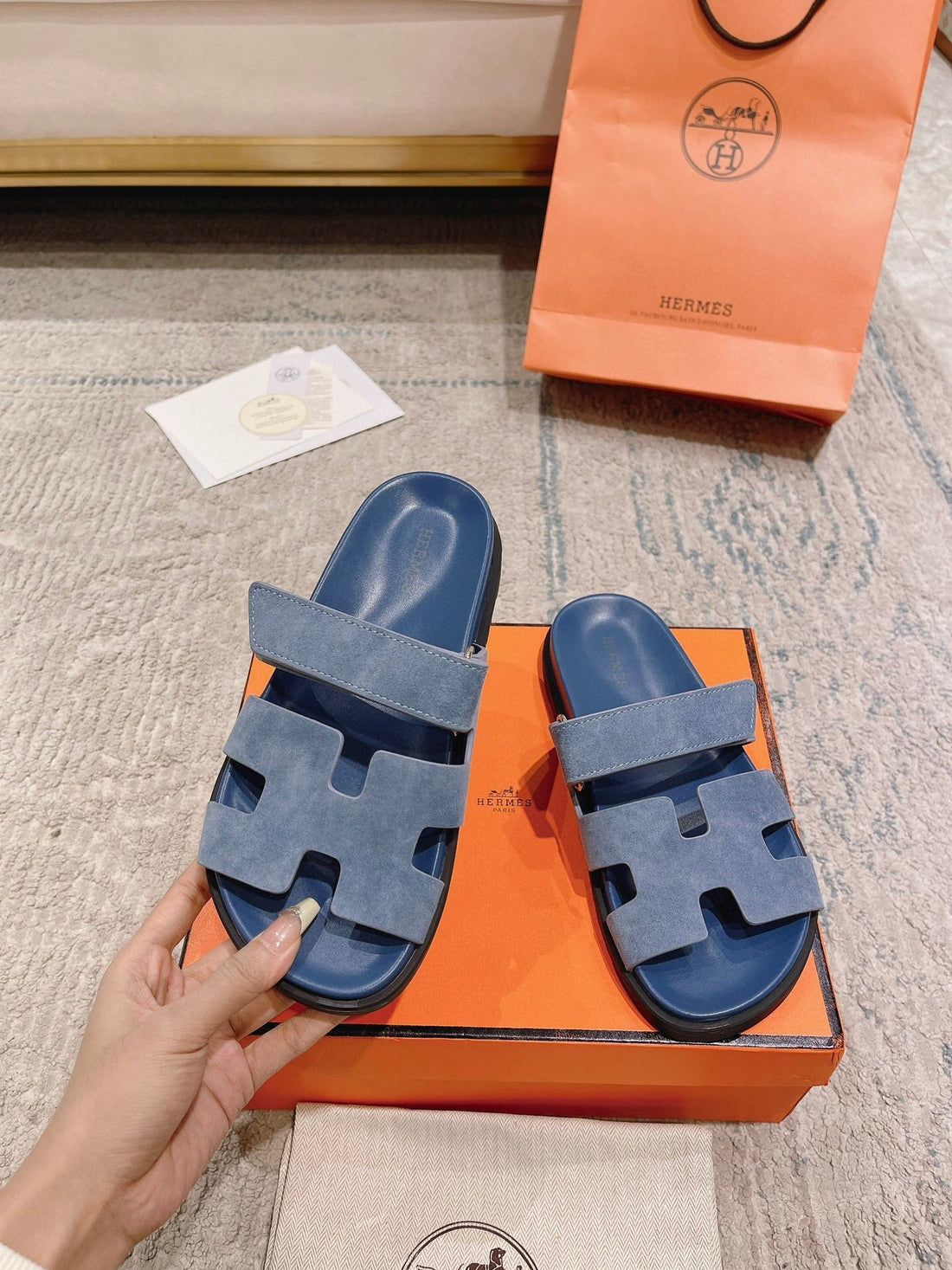 Hm Chypre Sandal Blue And Black Lambskin 963505