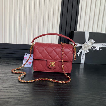 CC 24K Top Handle 19CM Burgundy Calfskin Gold Hardware