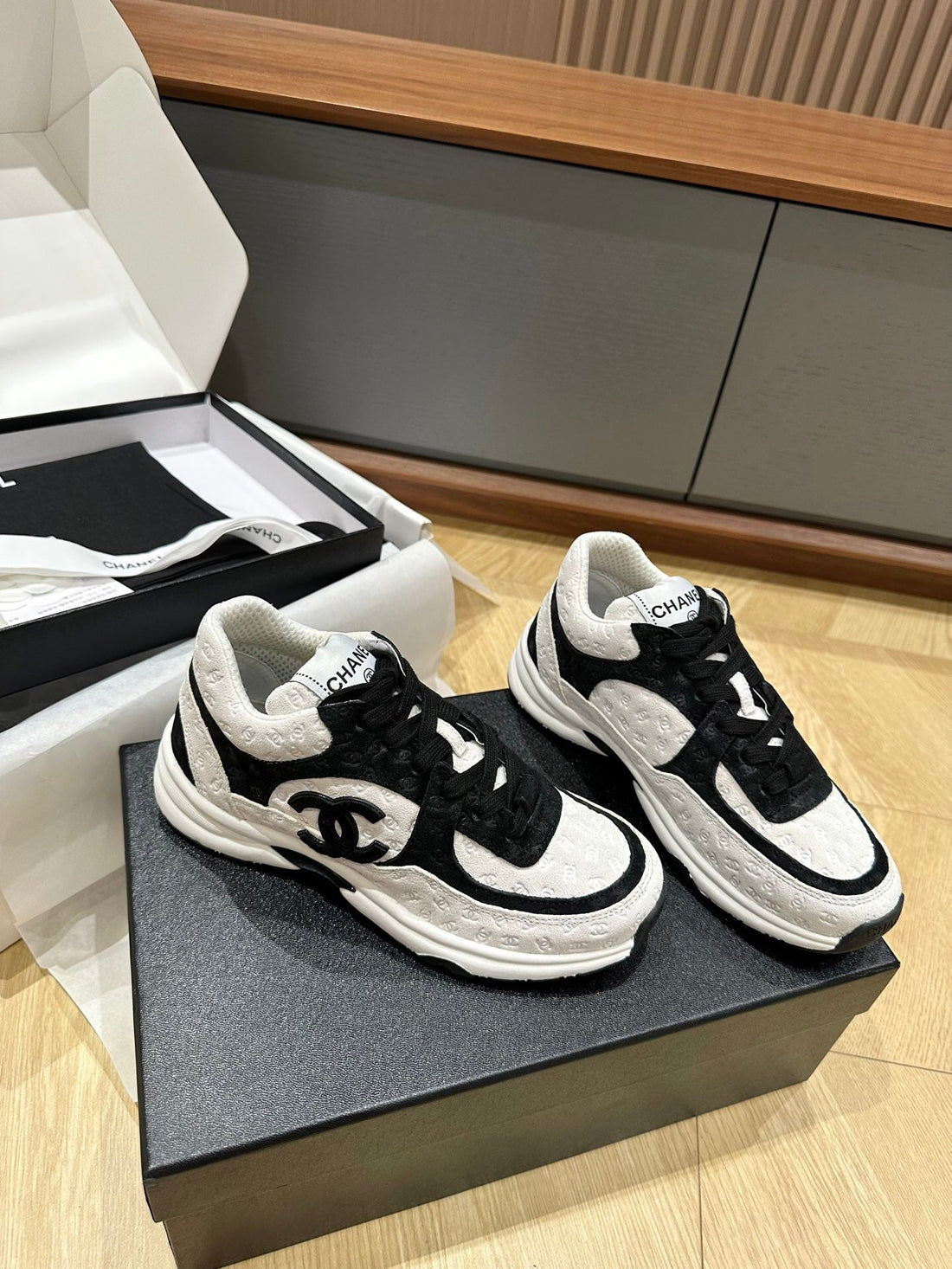 CC Sneaker Black And White Suede Calfskin