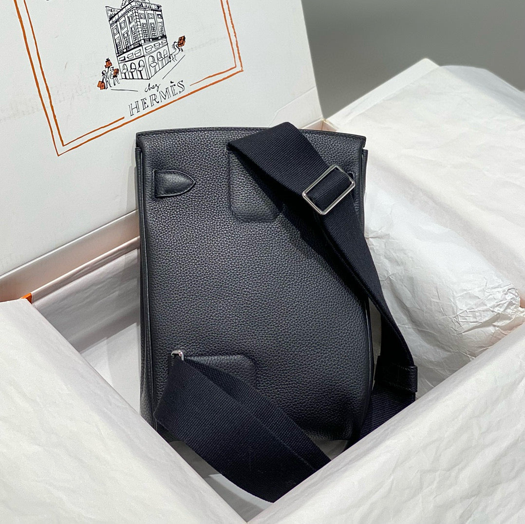 HM Hac A Dos Pm 26CM Black Togo Leather Silver Hardware