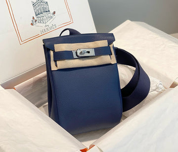 HM Hac A Dos Pm 26CM Navy Blue Togo Leather Silver Hardware