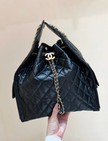 CC 25C Hobo Bag Large 40CM Balck Polished Calfskin Gold Hardware