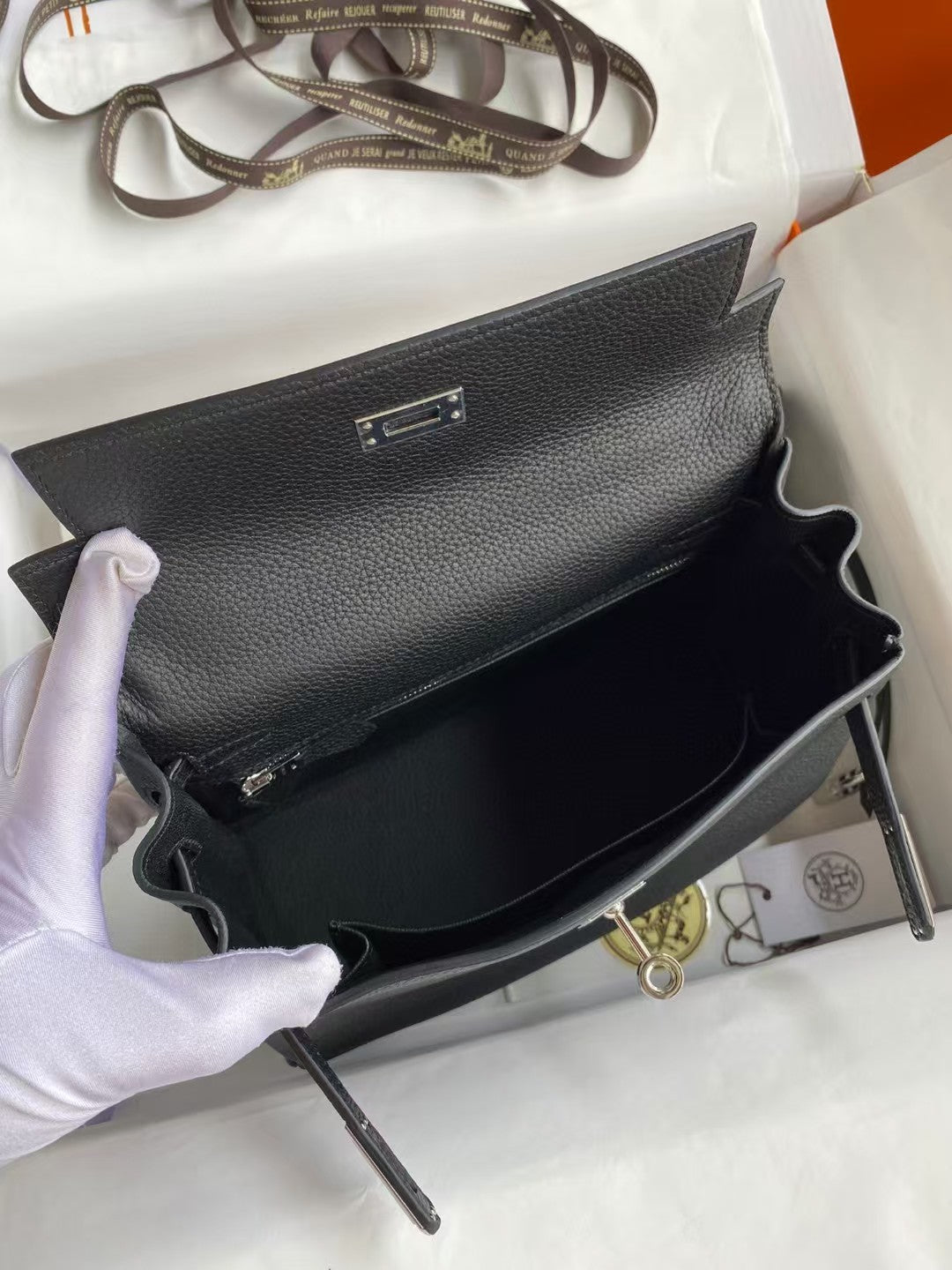 HM Mini Kelly 20CM Black Togo Leather Silver Hardware