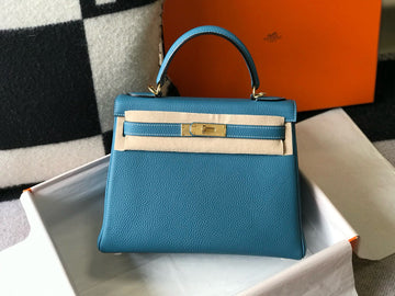 HM Mini Kelly 28CM Blue Jean Togo Leather Gold Hardware