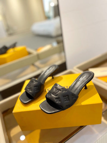 LV Neo Revival Mule 55MM Black Embossed Logo Cowhide