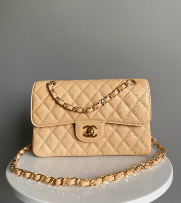 Flap Bag Jumbo 23 Light Beige Grain Caviar Cowhide Silver Hardware