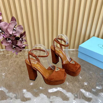 Prada 120MM Woman Camel Suede Sandals