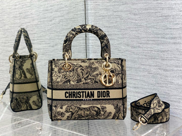 Medium Lady 24 Black Beige Canvas