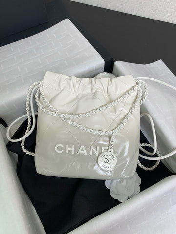 CC 22 Antiba Hobo Bag White 23CM Lambskin