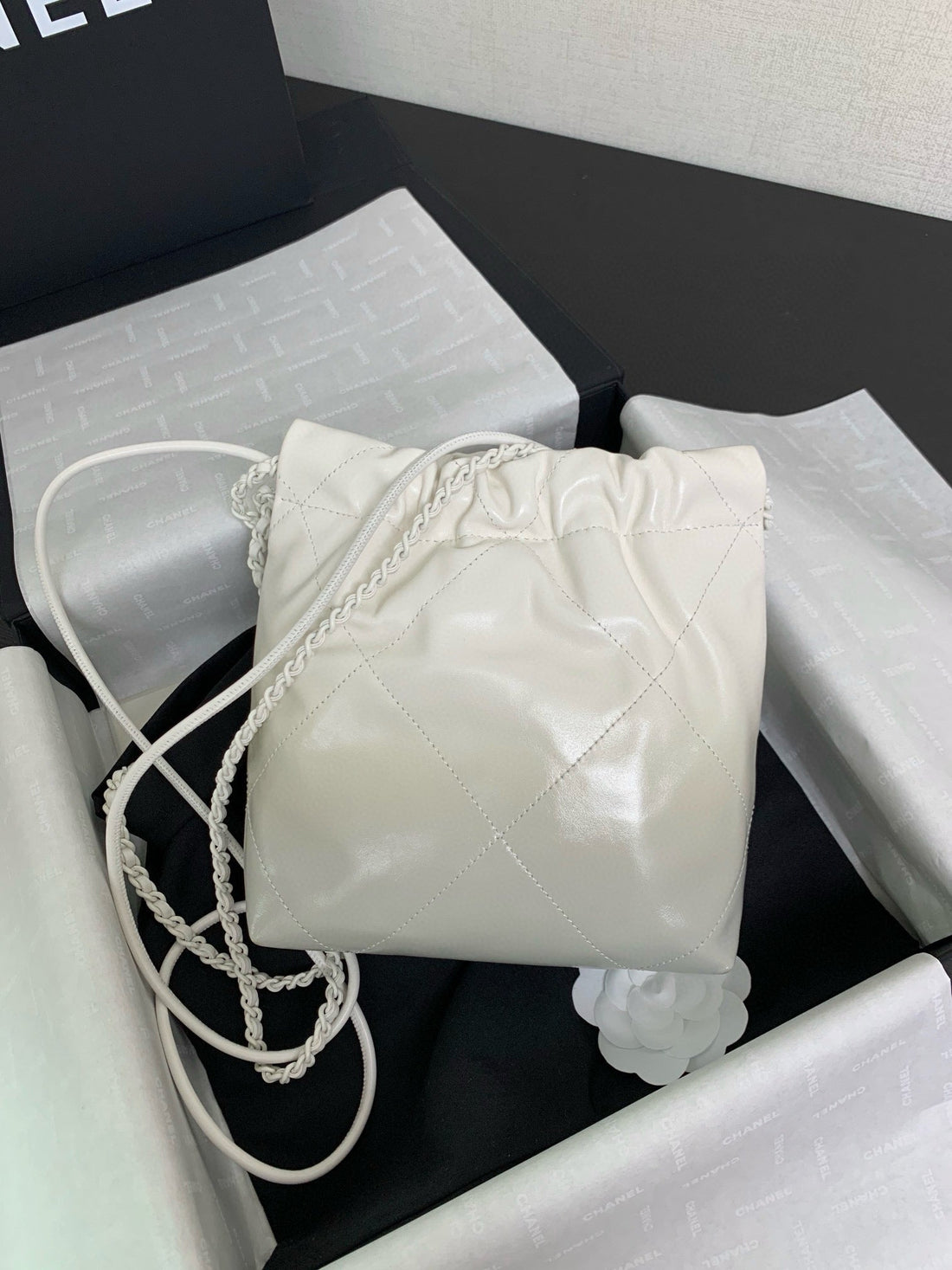 CC 22 Antiba Hobo Bag White 23CM Lambskin
